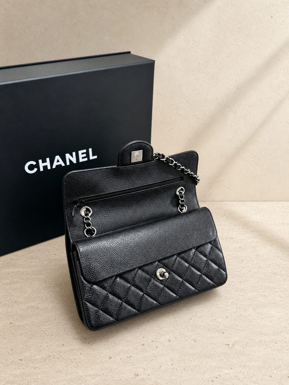 Chanel Classic Black Caviar Leather Flap Shoulder Bag - Picture 2 of 6